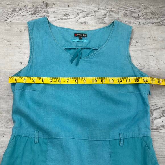 Street One Linen Blue Sleeveless Lined Pockets Knee Length Summer Dress 10 - Picture 13 of 15